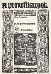 Um prognóstico, por Jasper Laet (fl.1485-1532), impresso por R. Bankes, 1524
