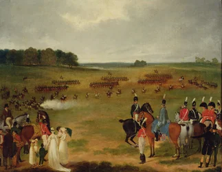 Uma revisão da Cavalaria Voluntária de Londres e da Artilharia Voadora em Hyde Park, em 1804, c.1804 (óleo a bordo colocado no painel)