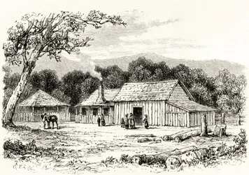 A Squatter&39;s Station, c.1880, de &39;Australian Pictures&39;, de Howard Willoughby, publicado pela Religious Tract Society, Londres, 1886