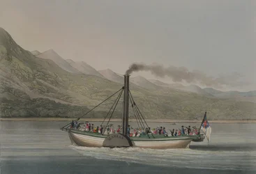 Uma viagem até Loch Lomond, gravado por G. Hunt, c.1830s (gravura a cores)