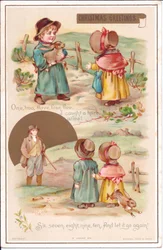 Um cartão de Natal vitoriano de duas crianças com lebre, c.1880 (cor litho)