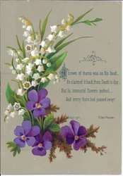 Um cartão vitoriano de violetas e snowdrops, por volta de 1880