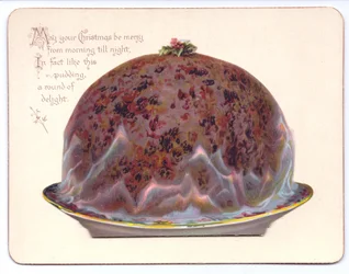 Um cartão de Ano Novo vitoriano de uma jovem viúva, c.1880 (cor litho)