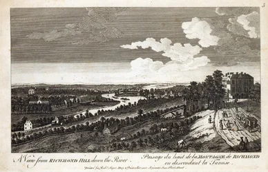 Uma vista de Richmond Hill descendo o rio, imprimida para Robert Sayer Map e Printseller, Fleet Street