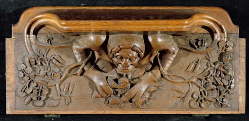 Um misericordioso representando um ogro com ombros enormes, New College Chapel, Oxford, final do século XIV (madeira)