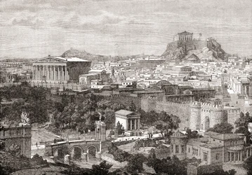 Uma vista da antiga Atenas, Grécia. De The Review of Reviews, publicado em 1891