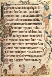 Adicionar 42130 f.173 Feixes de empilhamento de milho, do Luttrell Psalter, iniciado antes de 1340 para Sir Geoffrey Luttrell (1276-1345) (vellum)