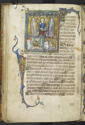 Adicionar MS 47680 f.31v Alexander com dois astrólogos apontando para as estrelas com uma rainha e uma mulher com recém-nascidos, de 