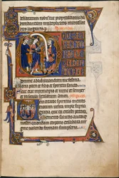 Adicionar MS 48985 f.29r, Jesus diante de Caifás, nas Horas de Salvin