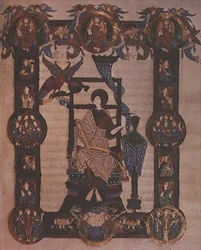 Adicional 34890, f.114v: São João Evangelista, dos Evangelhos de Grimbald, c.1020 (vellum)