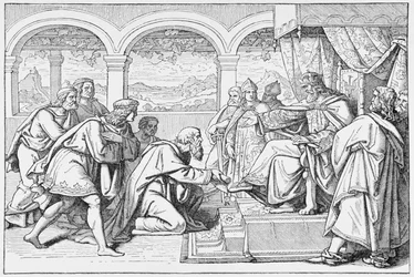 Embaixadores de Haroun al Raschid (c.766-809) antes de Carlos Magno (768-814), de A História da França, de Emile de Bonnechose, publicado por Ward, Lock and Co, Londres