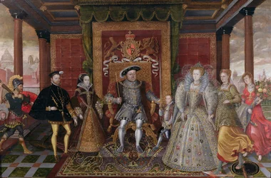 Uma alegoria da sucessão Tudor: a família de Henrique VIII, cerca de 1589-95