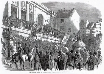 Uma cena de eleição em Kilkenny, ilustração de &39;The Illustrated London News&39;, 14 de maio de 1859