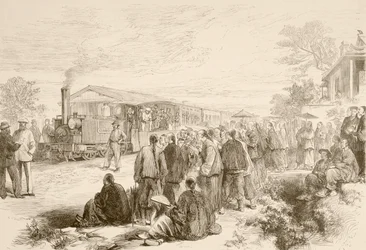 Um caminho de ferro chinês antigo, c.1880 (litografia)