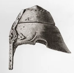 Um Capacete Nasal do início do século XII, do Exército Britânico: As suas Origens, Progresso e Equipamento, publicado em 1868.