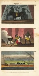 Antigo ídolo egípcio Osíris como um boi 82, Omar, o sarraceno, queimando a biblioteca de Ptolomeu Soter em 642 83, e as tropas de Napoleão trazendo a Tumba de Alexandre 84