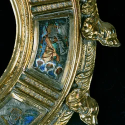 Anjo tocando um instrumento de sopro, detalhe do crozier de William de Wykeham (c.1320-1404) (prata dourada e esmalte champleve) (ver 205100-32)