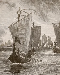 Anlaff, entrando, a, Humber, ilustração, de, Cassells, ilustrado, história, de, inglaterra, (sepia, photo)
