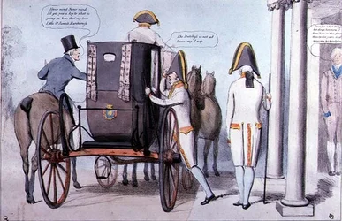 Antecipação ou a visita da Rainha Sarah ao Bushy, pub. 1830 (gravação a cores)