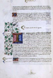 Arquivo 9432 f.15v Página de texto com inicial iluminada, do Livro de Fundações de Robert Sherborne ou Shirburn (c.1450-1536) Bispo de Chichester (vellum)