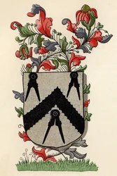 Armas concedidas à Carpenters Company of London, 6º Edward IV, 1466, de The History of Freemasonry, volume II, publicado por Thomas C. Jack, Londres, 1883