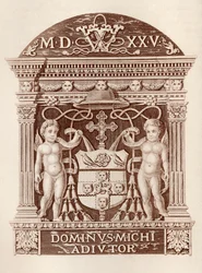 Armas do Cardeal Wolsey em terracota no Palácio Hampton Court, da História do Palácio Hampton Court em Tudor Times por Ernest Law, publicado em Londres 1885