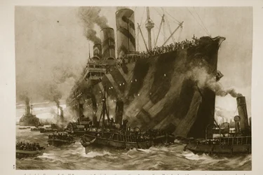 Chegada a França do Leviathan de transporte dos EUA, o único transatlântico alemão, Vaterland, com 12.000 tropas americanas a bordo, 1914-19