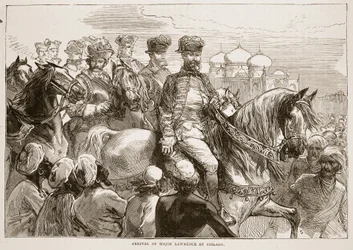 Chegada de Major Lawrence em Coilady, ilustração da história ilustrada de Cassells da Índia por James Grant, bar. 1879