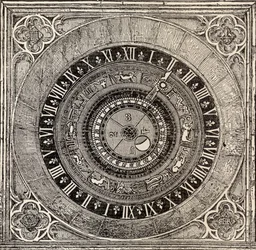 Relógio astronómico em Hampton Court Palace, da história do Palácio de Hampton Court em Tudor Times por Ernest Law, publicado em Londres 1885