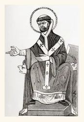 Agostinho de Cantuária, monge beneditino católico do século VI que se tornou o primeiro arcebispo de Cantuária, da velha Inglaterra: A Pictorial Museum, publicado em 1847