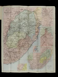 Mapa em Grande Escala de Bacon do Transvaal Orange Free State e Natal com extensão para o sul até Port Elizabeth, África do Sul