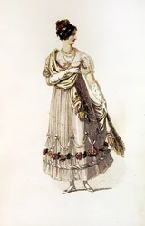 Vestido de baile, placa de moda do Repositório de Artes da Ackermann (gravação colorida)