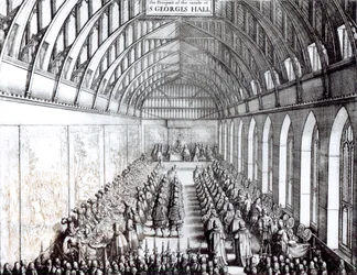 Banquete de Carlos II (1630-1685) em St. George&39;s Hall, Castelo de Windsor