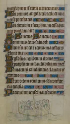 Cena de baixo-de-página mostrando Thomas Becket e companheiros cruzando o Canal em um barco enquanto viajam para o exílio na França, ilustração do 