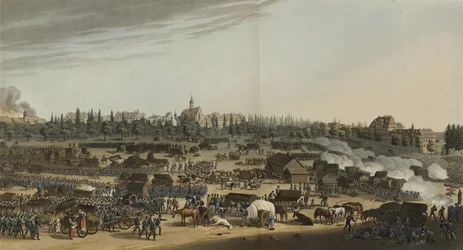 Batalha de Leipzig, 16-19 de outubro de 1813, de Um registro ilustrado de eventos importantes nos Anais da Europa durante os anos 1812, 1813, 1814 e 1815, 1815 (cor aquatint)
