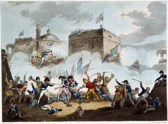 Batalha de São João do Acre, 8 de Maio de 1799 - em "The Napoleonic Wars" por Sutherland, Dubourg, Londres, imp. por Jenkins