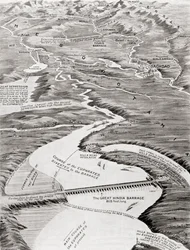 Vista aérea da Mesopotâmia mostrando o projeto de irrigação proposto por William Willcocks, de Hutchinson