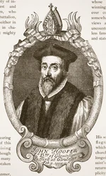 O bispo Hooper, ilustração da igreja de Inglaterra: Uma história para os povos por HDM Spence-Jones, bar. c.1910 (foto sépia)
