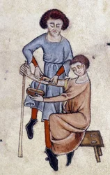 Blood Letting, do Luttrell Psalter, c.1325-35 (vellum)