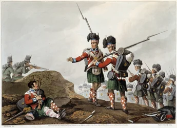 Bravura em "Anedotas e incidentes históricos, militares e navais que chegaram aos braços da Grã-Bretanha e de seus aliados, terminando em Waterloo" por Edward Orme. Ill. por Fry, Sutherland, Clark, Dubourg, W.Heart, JA, Atkinson... Ed. 1819, Londres.