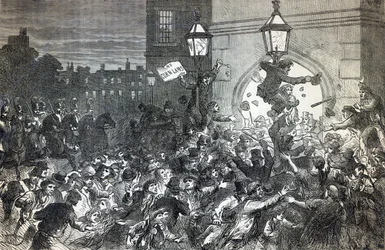 Pão Motim na entrada da Câmara dos Comuns em 1815