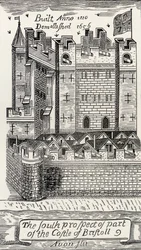 O Castelo de Bristol, depois do mapa de Bristol, de James Millerd, de 1673, de "Uma Breve História do Povo Inglês", de JR Green, publicado em 1893