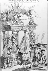 Britannia in Distress Sob um Fabrick Tottring com uma carga de cumberous, por volta de 1756