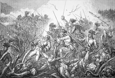 Ataque britânico ao Forte Ticonderoga em 8 de Julho de 1758 (gravura)