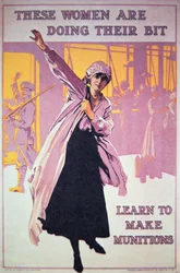 Cartaz britânico da Primeira Guerra Mundial para encorajar as mulheres a trabalhar em fábricas de munições, c. 1914-18