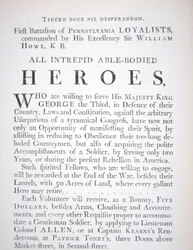 Cartaz de recrutamento britânico para o Primeiro Batalhão de Lealistas da Pensilvânia, durante a Guerra Revolucionária Americana (gravura)
