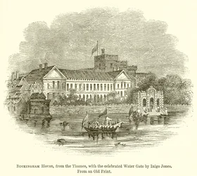 Buckingham House, do rio Tâmisa, com o célebre portão de água de Inigo Jones