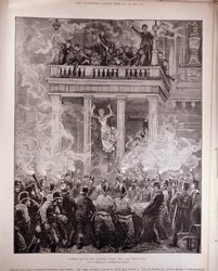Queima do Ring Theater, Viena: Como alguns foram salvos, de "The Illustrated London News", 24 de dezembro de 1881 (gravura)