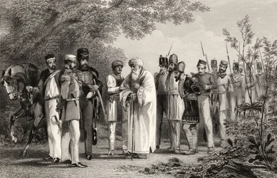 Captura do Rei de Délhi pelo Capitão Hodson, de "A História do Motim Indiano", publicada em 1858