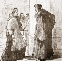 O Cardeal Sadoleto visita Calvino, ilustração de A História do Protestantismo, de James Aitken Wylie (1808-1890), pub. 1878